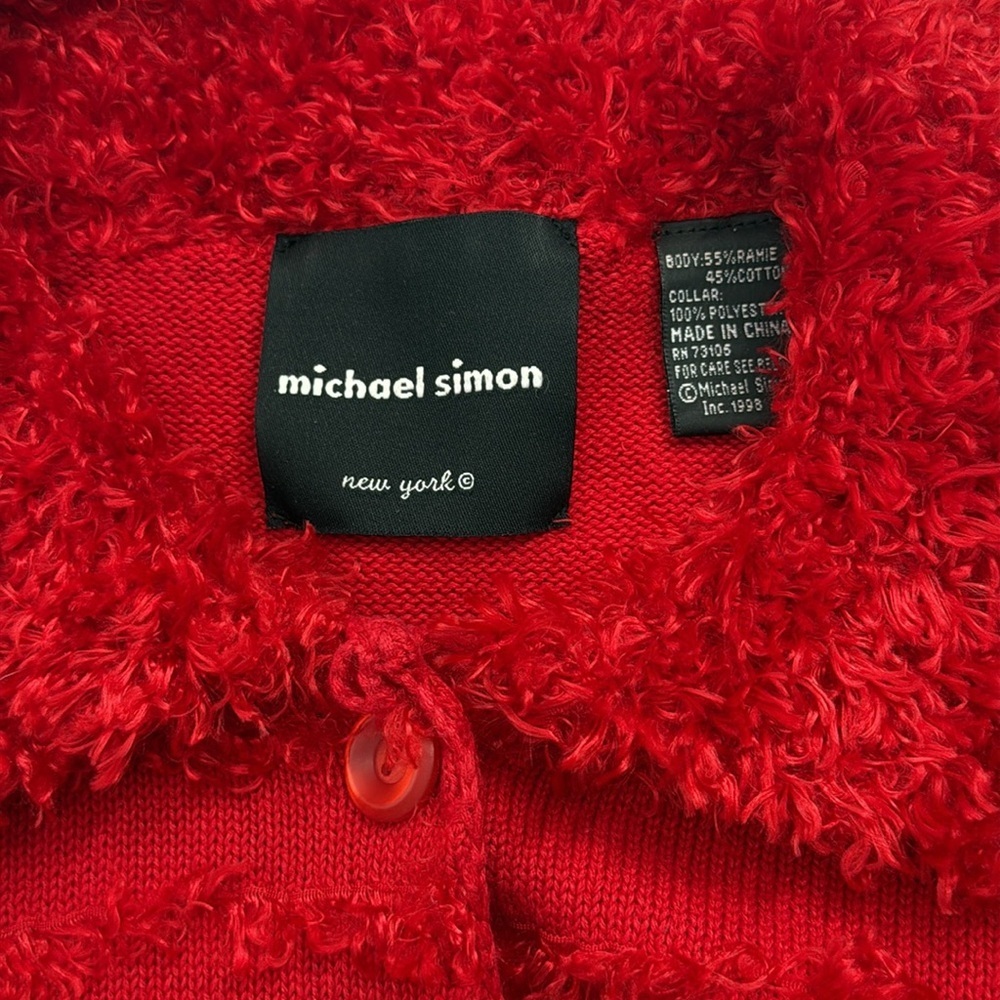 Michael Simon New York Vintage Red Fringe Fuzzy Collar Button-Up Cardigan, M - Picture 3 of 9